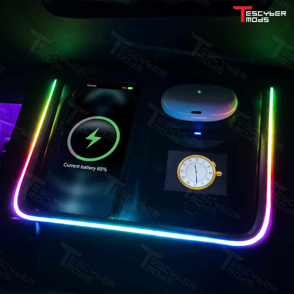 Tescybermod Model 3/Y Phone charger Ambient Light anti-slip pad