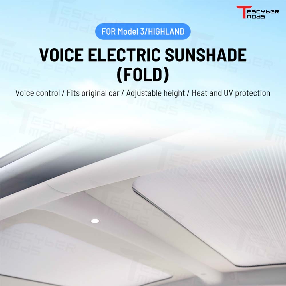 Tescybermod Tesla Model Y Voice-Controlled Electric Sunshade with Ambient Lighting - Roller Style